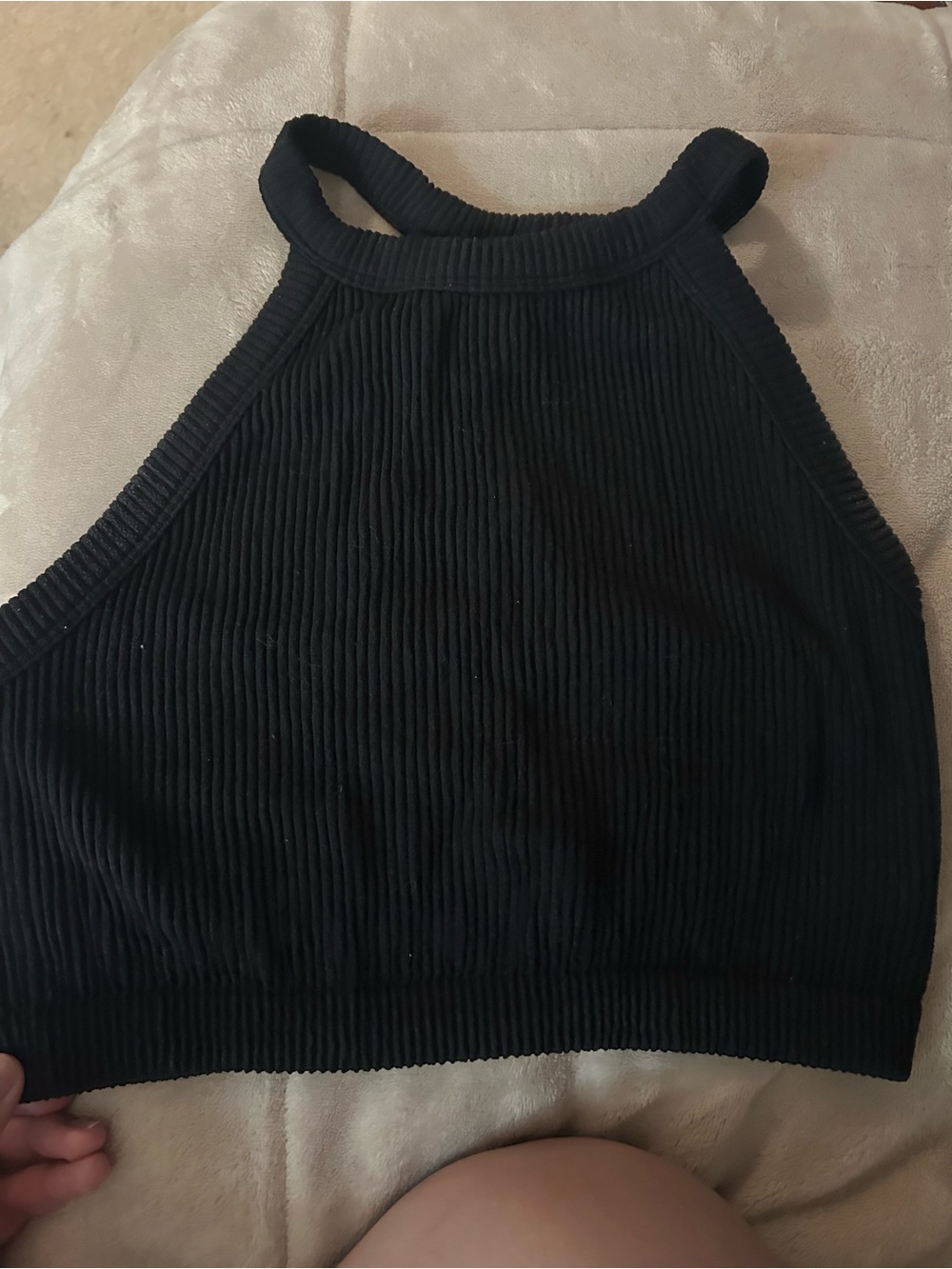 Aerie Ribbed High-Neck Crop Tank Top - Black